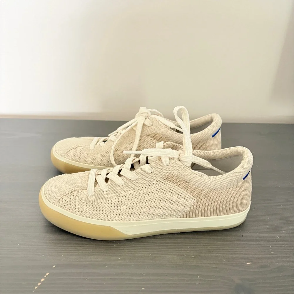 Rothy's Sneakers The Lace Up Size 6 Light Beige Knit Sustainable Biscuit